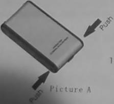 A hard disk enclosure with two arrows labeled "Push" on opposite sides pointing towards it. Labeled as "Picture A".